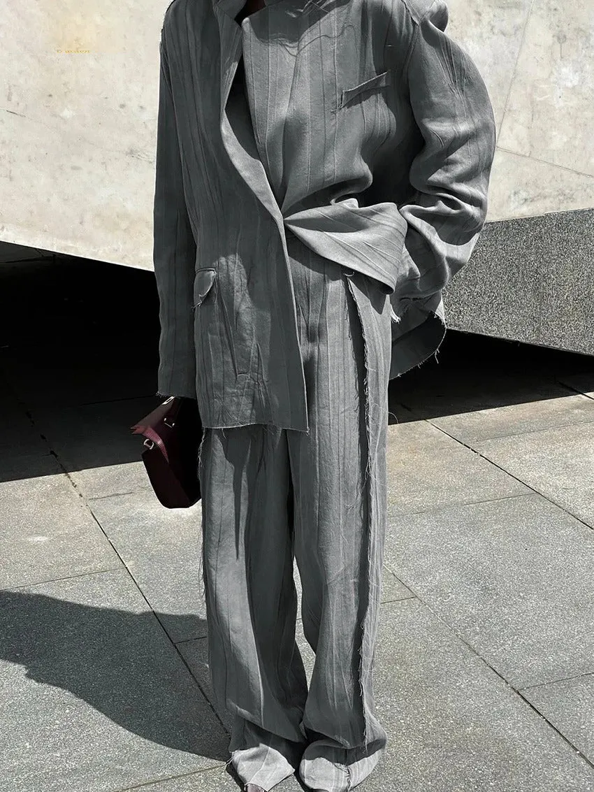 Ashore Shop  Top Trend Loose Gray 2 Piece Pant Suit Sets Women Outfit 2025