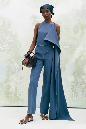 Elongated Straight Slim Leg Crepe Ankle Length Pants