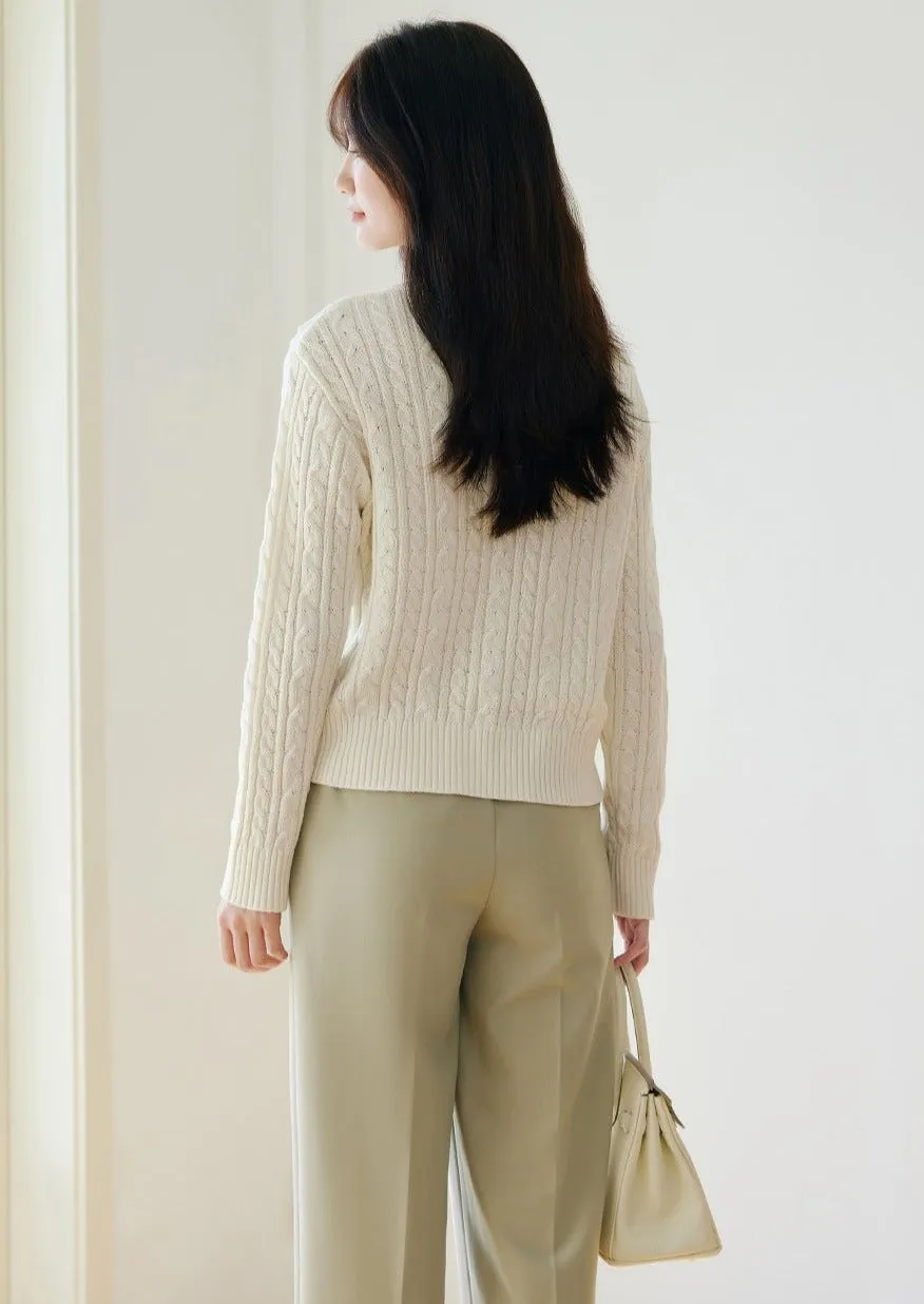 FRENCH LAPEL CABLE KNIT CARDIGAN TOP