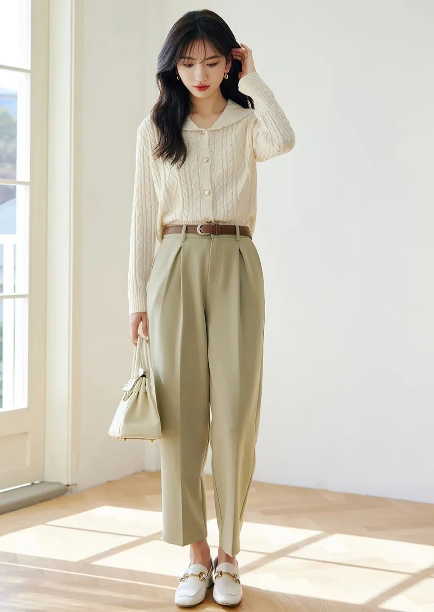 FRENCH LAPEL CABLE KNIT CARDIGAN TOP