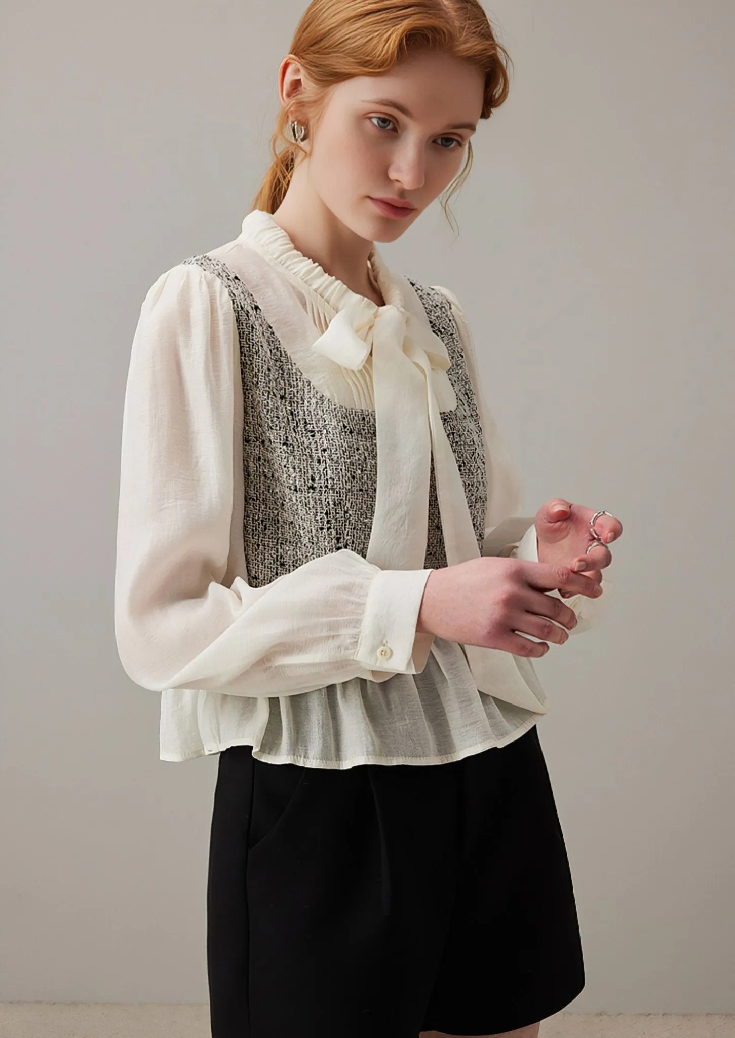 SPLICING STREAMER SMALL LONG SLEEVE SHIRT